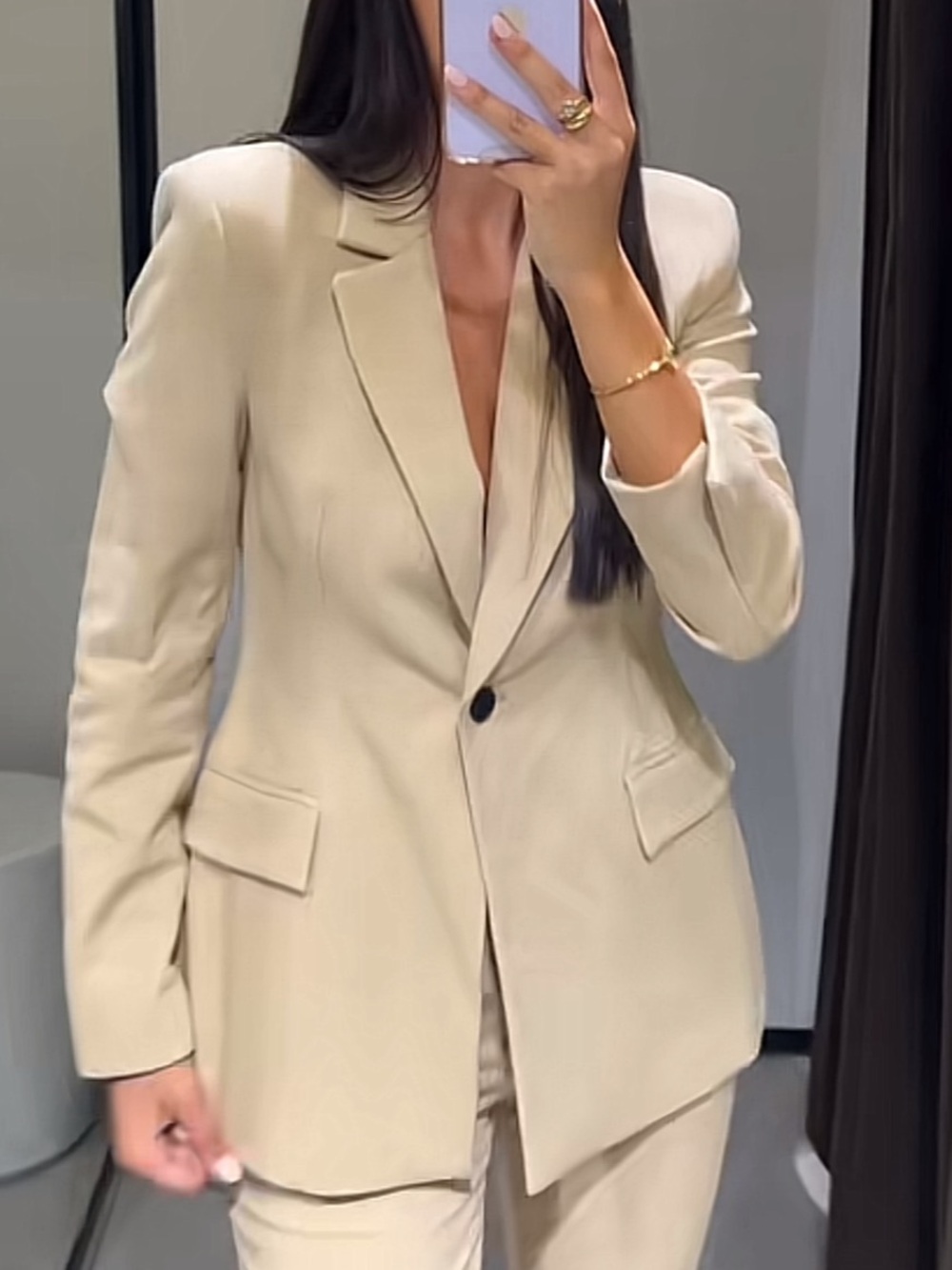 Zara Cream Cinched Waist Structured Blazer